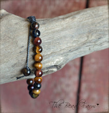 Load image into Gallery viewer, Adjustable Yoga Style Hippie Bracelet with Tiger Eye Gemstones. Unisex yoga style adjustable bracelet
