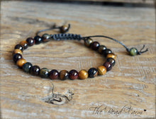 Load image into Gallery viewer, Adjustable Yoga Style Hippie Bracelet with Tiger Eye Gemstones. Unisex yoga style adjustable bracelet