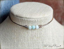 Load image into Gallery viewer, Leather Choker with Natural Stones - Boho Style Hippie Choker - The Bead Farm