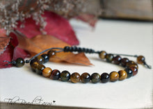 Load image into Gallery viewer, Adjustable Yoga Style Hippie Bracelet with Tiger Eye Gemstones. Unisex yoga style adjustable bracelet