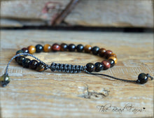 Load image into Gallery viewer, Adjustable Yoga Style Hippie Bracelet with Tiger Eye Gemstones. Unisex yoga style adjustable bracelet