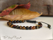 Load image into Gallery viewer, Adjustable Yoga Style Hippie Bracelet with Tiger Eye Gemstones. Unisex yoga style adjustable bracelet