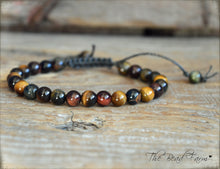 Load image into Gallery viewer, Adjustable Yoga Style Hippie Bracelet with Tiger Eye Gemstones. Unisex yoga style adjustable bracelet
