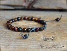 Load image into Gallery viewer, Adjustable Yoga Style Hippie Bracelet with Tiger Eye Gemstones. Unisex yoga style adjustable bracelet