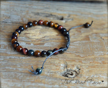 Load image into Gallery viewer, Adjustable Yoga Style Hippie Bracelet with Tiger Eye Gemstones. Unisex yoga style adjustable bracelet