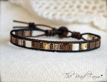 Load image into Gallery viewer, Leather Wrap Bracelet- single wrap tile bead bracelet
