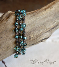 Load image into Gallery viewer, Handmade Women's Boho Wrap Crocheted Bead Wrap Bracelet in teal and brown