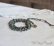 Load image into Gallery viewer, Handmade Women's Boho Wrap Crocheted Bead Wrap Bracelet in teal and brown