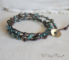 Load image into Gallery viewer, Handmade Women's Boho Wrap Crocheted Bead Wrap Bracelet in teal and brown