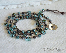 Load image into Gallery viewer, Handmade Women's Boho Wrap Crocheted Bead Wrap Bracelet in teal and brown