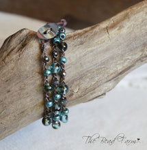 Load image into Gallery viewer, Handmade Women's Boho Wrap Crocheted Bead Wrap Bracelet in teal and brown