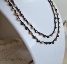 Load image into Gallery viewer, Crocheted Bead Wrap Bracelet in earthy autumn color. Long Dainty Hand Crocheted Beaded Necklace. Multi wrap 6x wrap bracelet. 38 inch.