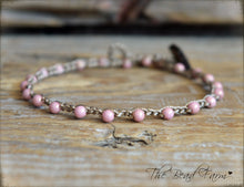 Load image into Gallery viewer, Hand Crocheted Boho Style anklet with pink beads - The Bead Farm