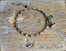 Load image into Gallery viewer, Hand Crocheted Boho Style anklet with unakite gemstone beads - The Bead Farm