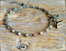 Load image into Gallery viewer, Hand Crocheted Boho Style anklet with unakite gemstone beads - The Bead Farm