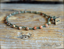 Load image into Gallery viewer, Hand Crocheted Boho Style anklet with unakite gemstone beads - The Bead Farm