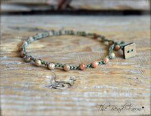 Load image into Gallery viewer, Hand Crocheted Boho Style anklet with unakite gemstone beads - The Bead Farm
