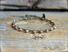 Load image into Gallery viewer, Hand Crocheted Boho Style anklet with unakite gemstone beads - The Bead Farm