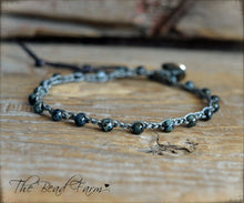 Load image into Gallery viewer, Hand Crocheted Boho Style anklet with Czech Jet Picasso Beads - The Bead Farm