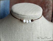Load image into Gallery viewer, Leather Choker with Natural Stones- Boho Style Choker Necklace for Women - The Bead Farm