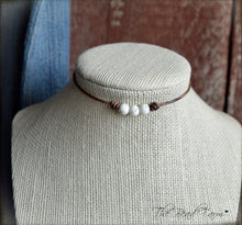 Load image into Gallery viewer, Leather Choker with Natural Stones- Boho Style Choker Necklace for Women - The Bead Farm