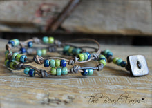 Load image into Gallery viewer, Knotted Leather Double Wrap Bracelet with Picasso Beads - The Bead Farm