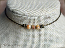 Load image into Gallery viewer, Leather Choker with Natural Stones - Boho Style Choker Necklace for Women - The Bead Farm