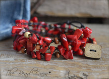Load image into Gallery viewer, Red Coral Crocheted Bead Necklace / Wrap Bracelet