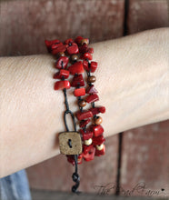 Load image into Gallery viewer, Red Coral Crocheted Bead Necklace / Wrap Bracelet