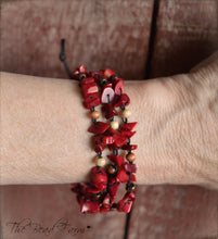 Load image into Gallery viewer, Red Coral Crocheted Bead Necklace / Wrap Bracelet