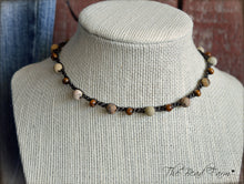 Load image into Gallery viewer, Crocheted Jasper and Wood Bead Wrap Bracelet. Earth Tones Bracelet