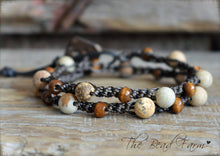 Load image into Gallery viewer, Crocheted Jasper and Wood Bead Wrap Bracelet. Earth Tones Bracelet