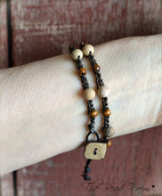 Load image into Gallery viewer, Crocheted Jasper and Wood Bead Wrap Bracelet. Earth Tones Bracelet