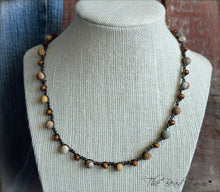 Load image into Gallery viewer, Crocheted Jasper and Wood Bead Triple Wrap Bracelet. Earth Tones Bracelet