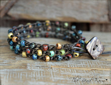 Load image into Gallery viewer, Crocheted Beaded Necklace Bracelet / Triple Wrap Crocheted Bracelet- The Bead Farm