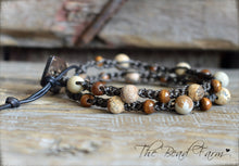 Load image into Gallery viewer, Crocheted Jasper and Wood Bead Wrap Bracelet. Earth Tones Bracelet