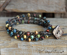 Load image into Gallery viewer, Crocheted Beaded Necklace Bracelet / Triple Wrap Crocheted Bracelet- The Bead Farm