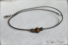 Load image into Gallery viewer, Unisex Leather Choker with Natural Stones - The Bead Farm
