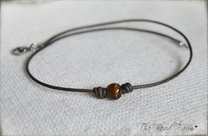 Unisex Leather Choker with Natural Stones - The Bead Farm