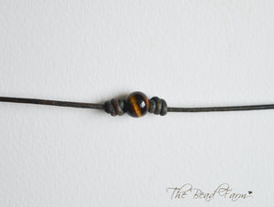 Unisex Leather Choker with Natural Stones - The Bead Farm