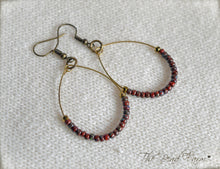 Load image into Gallery viewer, Boho Hippie Style Teardrop Hoop Pair of Earrings with glass seed beads
