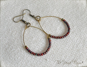 Boho Hippie Style Teardrop Hoop Pair of Earrings with glass seed beads