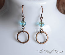 Load image into Gallery viewer, Boho Hippie Dangle Earrings with sparkly czech glass beads and antique copper finished rings
