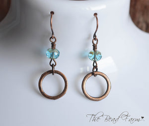 Boho Hippie Dangle Earrings with sparkly czech glass beads and antique copper finished rings