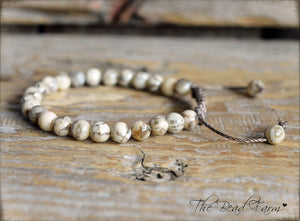 Adjustable Yoga Style Hippie Bracelet with Feldspar Stones. Unisex Adjustable Bracelet