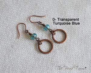 Boho Hippie Dangle Earrings with sparkly czech glass beads and antique copper finished rings