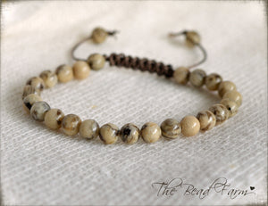 Adjustable Yoga Style Hippie Bracelet with Feldspar Stones. Unisex Adjustable Bracelet