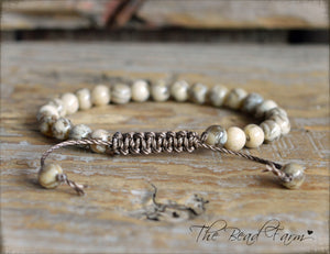 Adjustable Yoga Style Hippie Bracelet with Feldspar Stones. Unisex Adjustable Bracelet