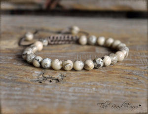 Adjustable Yoga Style Hippie Bracelet with Feldspar Stones. Unisex Adjustable Bracelet