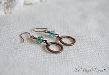 Load image into Gallery viewer, Boho Hippie Dangle Earrings with sparkly czech glass beads and antique copper finished rings
